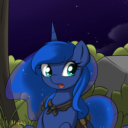 Size: 1000x1000 | Tagged: safe, artist:theparagon, princess luna, hunted luna, g4, colored pupils, female, shocked, solo, stars