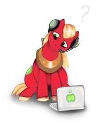 Size: 477x611 | Tagged: safe, artist:incomplete-obsession, big macintosh, earth pony, pony, g4, computer, headphones, male, question mark, solo, stallion