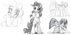 Size: 2921x1433 | Tagged: safe, artist:gsphere, pinkie pie, twilight sparkle, alicorn, pony, g4, bipedal, female, mare, monochrome, twilight sparkle (alicorn)