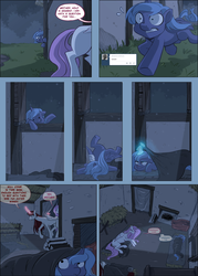 Size: 1400x1950 | Tagged: safe, artist:robd2003, princess celestia, princess luna, oc, oc:fausticorn, moon-fall, g4, comic, faceplant, filly, lauren faust, pink-mane celestia, woona, woonoggles, younger