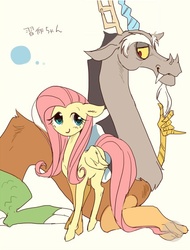 Size: 425x560 | Tagged: safe, artist:pasikon, discord, fluttershy, g4, female, male, ship:discoshy, shipping, straight