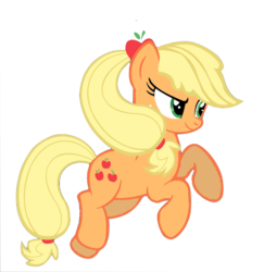 Size: 566x582 | Tagged: safe, artist:winxflorabloomroxy, applejack, g4, alternate hairstyle, female, jumping, ponytail, simple background, solo, transparent background, vector