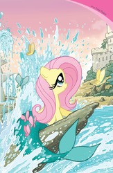 Size: 911x1400 | Tagged: safe, idw, fluttershy, mermaid, merpony, g4, comic, cover, female, mermaidized, solo, species swap, the little mermaid