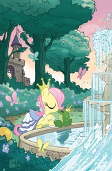 Size: 911x1400 | Tagged: safe, idw, fluttershy, butterfly, frog, pony, g4, comic, cover, crown, female, imminent kissing, solo, the frog prince, the princess and the frog