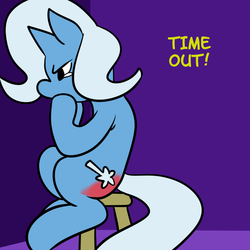 Size: 1000x1000 | Tagged: safe, artist:fauxsquared, trixie, pony, unicorn, trixie is magic, g4, abuse, corner, crying, female, mare, reddened butt, sitting, solo, spanked, time out, time out corner, trixiebuse