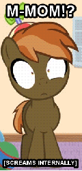 Size: 188x390 | Tagged: safe, button mash, earth pony, pony, button's adventures, g4, animated, colt, descriptive noise, eye twitch, foal, gif, hat, hooves, image macro, implied cream heart, implied incest, male, meme, propeller hat, solo, text, twitch, x internally