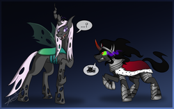 Size: 1200x754 | Tagged: dead source, safe, artist:smilydon, fleur-de-lis, king sombra, changeling, changeling queen, g4, changelingified, sombra eyes