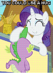Size: 306x421 | Tagged: safe, edit, edited screencap, screencap, rarity, spike, pony, g4, season 3, the crystal empire, animated, cropped, female, hug, image macro, imma snuggle you, male, ship:sparity, shipping, spikelove, straight