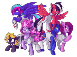 Size: 1600x1200 | Tagged: safe, artist:fizzy-dog, oc, oc only, oc:curacao, oc:grayscale force, oc:havocwing, oc:insipid, oc:red velvet, oc:starlight shadow, crisis equestria, antiponies, bizarro