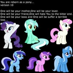 Size: 2000x2000 | Tagged: safe, amethyst star, lyra heartstrings, minuette, rarity, sparkler, trixie, twinkleshine, g4, reborn as a pony