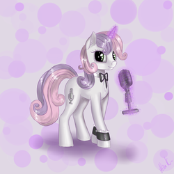Size: 2000x2000 | Tagged: safe, artist:alicekvartersson, sweetie belle, pony, unicorn, g4, female, magic, microphone, older, solo