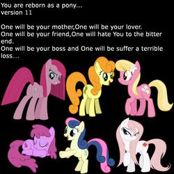 Size: 2000x2000 | Tagged: safe, berry punch, berryshine, bon bon, carrot top, golden harvest, lily, lily valley, nurse redheart, pinkie pie, sweetie drops, earth pony, pony, g4, black background, female, mare, pinkamena diane pie, reborn as a pony, simple background