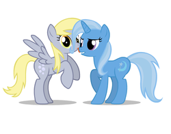 Size: 604x474 | Tagged: safe, artist:mixermike622, derpy hooves, trixie, pegasus, pony, g4, female, licking, mare