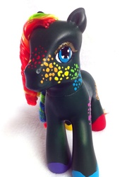 Size: 597x800 | Tagged: dead source, safe, artist:seethecee, oc, oc only, earth pony, pony, g3, customized toy, female, freckles, irl, mare, mismatched hooves, multicolored hair, photo, rainbow freckles, rainbow hair, ringlets, toy