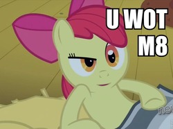 Size: 960x713 | Tagged: safe, apple bloom, g4, one bad apple, female, image macro, inverted mouth, solo, u wot m8