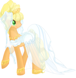 Size: 2661x2723 | Tagged: safe, artist:bigbuxart, applejack, earth pony, pony, g4, 2013, alternate hairstyle, clothes, dress, female, looking back, mare, pretty, simple background, solo, transparent background, wedding dress