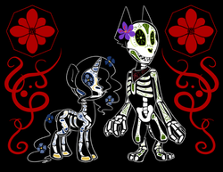 Size: 500x385 | Tagged: safe, artist:lowkey, oc, oc only, oc:renne crux, oc:saffron, diamond dog, dia de los muertos, female diamond dog, renne quest