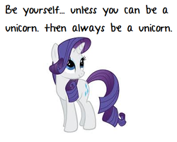 Size: 402x324 | Tagged: safe, rarity, pony, unicorn, g4, caption, elle lothlorien, female, looking up, mare, quote, silly, simple background, smiling, solo, standing, text, unicorn master race