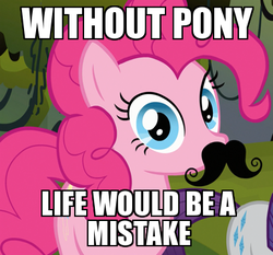 Size: 386x360 | Tagged: safe, pinkie pie, g4, friedrich nietzsche, image macro, moustache