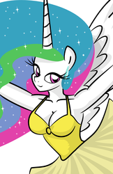 Size: 1052x1624 | Tagged: safe, artist:emeralddragon2, artist:newyorkx3, edit, princess celestia, anthro, g4, armpits, breasts, cleavage, clothes, dress, female, solo, tutu