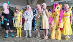 Size: 1280x732 | Tagged: safe, artist:xen photography, fluttershy, human, bronycon, bronycon 2013, g4, bunny ears, cosplay, dangerous mission outfit, element of kindness, fursuit, groucho mask, group photo, irl, irl human, optimus prime, photo, rule 63