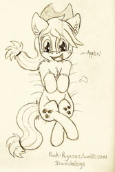 Size: 1470x2197 | Tagged: safe, artist:punk-pegasus, applejack, g4, 30 minute art challenge, chest fluff, female, fluffy, on back, pomf, solo, traditional art, tumblr