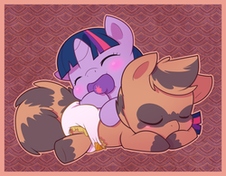 Size: 1032x804 | Tagged: safe, artist:cuddlehooves, twilight sparkle, oc, oc:radix, pony, g4, baby, baby pony, cuddlehooves is trying to murder us, cute, diaper, foal, pile, poofy diaper, sleeping, twiabetes