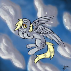 Size: 4000x4000 | Tagged: dead source, safe, derpy hooves, pegasus, pony, g4, cloud, cloudy, female, flying, mare, sky, solo