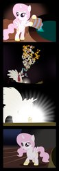 Size: 525x1523 | Tagged: safe, artist:sycotex-b, princess celestia, oc, oc:fausticorn, g4, bucket, candle, cewestia, comic, disney, fantasia, filly, lauren faust, parody, the sorcerer's apprentice, water