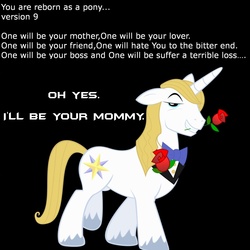 Size: 2000x2000 | Tagged: safe, edit, prince blueblood, g4, male, reborn as a pony, solo, subversion, text, wat