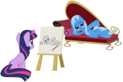 Size: 1920x1286 | Tagged: safe, artist:exe2001, artist:serginh, trixie, twilight sparkle, pony, unicorn, g4, canvas, draw me like one of your french girls, fainting couch, female, lesbian, mare, ship:twixie, shipping, simple background, transparent background, unicorn twilight, vector