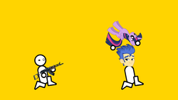 Size: 1920x1080 | Tagged: safe, artist:skiddlezizkewl, flash sentry, twilight sparkle, g4, ak-47, exploitable meme, fallout, style emulation, waifu thief, zero punctuation