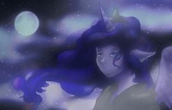 Size: 1024x653 | Tagged: safe, artist:sai-nee, princess luna, anthro, g4, female, human facial structure, humanized, night, solo