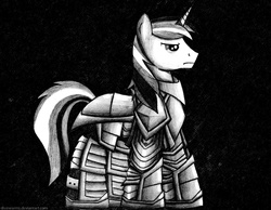 Size: 1612x1252 | Tagged: safe, artist:divinearms, shining armor, g4, armor, male, monochrome, solo, traditional art