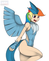 Size: 1280x1600 | Tagged: safe, artist:kloudmutt, rainbow dash, articuno, human, g4, cosplay, crossover, female, humanized, pokémon, solo, thighs