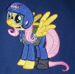 Size: 1988x1961 | Tagged: safe, artist:spaceguy5, fluttershy, g4, astronaut, clothes, female, helmet, nasa, patch, photo, solo