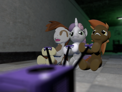 Size: 1032x774 | Tagged: source needed, safe, artist:udacom, button mash, pipsqueak, sweetie belle, g4, 3d, colt, female, filly, foal, game, gamecube, gmod, male, nintendo