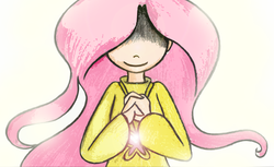 Size: 2137x1311 | Tagged: safe, artist:strangiesleepy, fluttershy, human, g4, female, hair over eyes, hidden eyes, humanized, smiling, solo