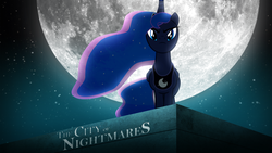 Size: 1920x1080 | Tagged: safe, artist:astrotheh, princess luna, g4, building, female, moon, reference, solo, the mortal instruments, vector, wallpaper