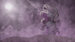 Size: 1920x1080 | Tagged: safe, artist:jamey4, nightmare rarity, g4, spoiler:comic, cliff, crying, female, nightmare grayity, rain, solo, vector, wallpaper