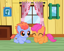 Size: 923x747 | Tagged: safe, artist:disfiguredstick, scootaloo, oc, oc:brace relay, g4, cute, cutealoo