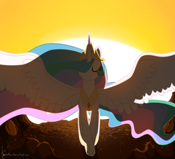 Size: 1280x1164 | Tagged: safe, artist:zediskein, princess celestia, g4, backlighting, bright, epic, female, solo, standing