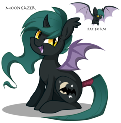 Size: 1276x1299 | Tagged: safe, artist:turrkoise, oc, oc only, oc:moongazer, bat, bat pony, pony, solo