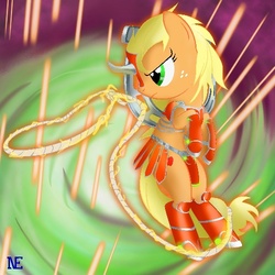 Size: 500x500 | Tagged: safe, artist:noonebahtim, applejack, g4, armor, female, lasso, solo, yu-gi-oh!