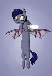 Size: 900x1300 | Tagged: safe, artist:239asd, oc, oc only, bat pony, pony, cute, fangs, fluffy, frown, hand, holding a pony, long pony, longbat, longcat, longpone, solo, spread wings, wide eyes