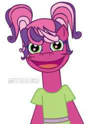 Size: 743x1076 | Tagged: safe, cheerilee (g3), g3, g3.5, creepy, female, g3 hate, image macro, looking at you, murder, one word, open mouth, simple background, smiling, solo, transparent background