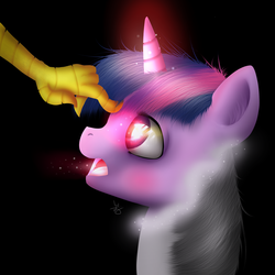 Size: 2000x2000 | Tagged: safe, artist:quirkylittleartist, discord, twilight sparkle, g4, the return of harmony, bad end, discorded, finger on head, hypnosis, hypnotized, magic, offscreen character