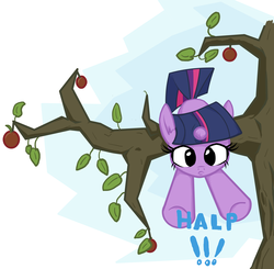 Size: 2340x2293 | Tagged: artist needed, source needed, safe, twilight sparkle, g4, adorable distress, cute, female, halp, hopeless, simple background, solo, tree, vector, white background