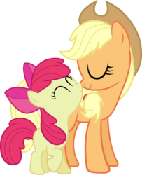 Size: 3214x3966 | Tagged: safe, artist:silentmatten, apple bloom, applejack, earth pony, pony, g4, apple sisters, cute, duo, eyes closed, female, filly, mare, nuzzling, raised hoof, siblings, simple background, sisters, transparent background, vector