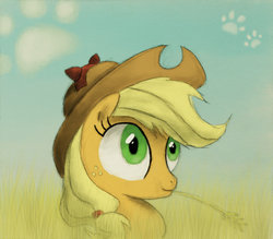 Size: 800x702 | Tagged: safe, artist:hewison, applejack, g4, cat ears, female, grass, solo